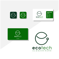 Leaf technology logo and business card vector