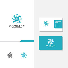 leaf people logo and business card vector