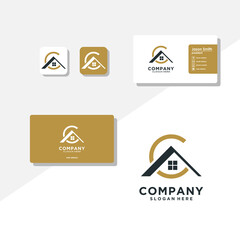 letter ac home logo design and business card vector template