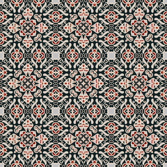 Bright creative color abstract geometric pattern in black gray red, vector seamless, can be used for printing onto fabric, interior, design, textile, carpet, pillow, tiles.