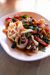 Mixed seafood stir fried with spicy Thai style