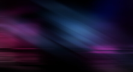 Modern minimalistic, futuristic studio background. Dark background with lines and spotlights, neon light, night view. Abstract blue background. Empty stage.