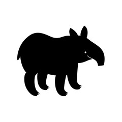 Tapir, animal, vector path for laser cutting, shadow black color, cute flat style.