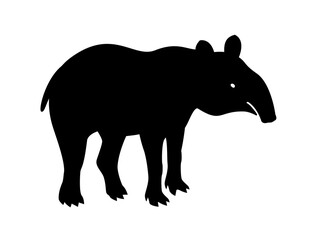 Tapir, animal, vector path for laser cutting, shadow black color, flat style.