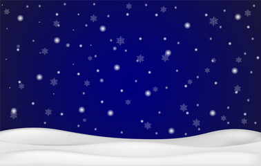 Snow falling background with winter landscape. Vector Illustration.