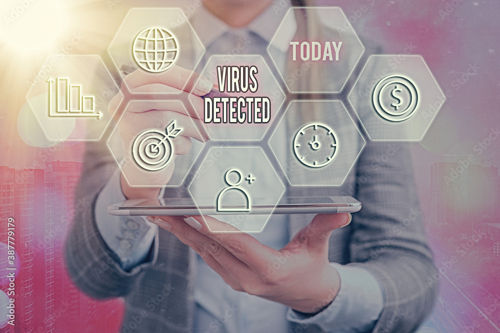 Poster word writing text virus detected. business photo showcasing a computer program used to prevent and r
