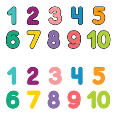 Funny children font with color numbers. Colorful vector illustration isolated on white background. 