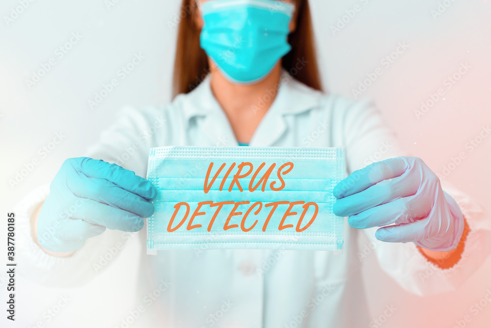 Poster text sign showing virus detected. business photo showcasing a computer program used to prevent and r