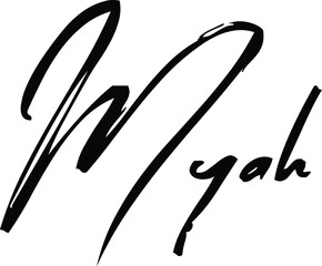 Myah-Female Name Modern Cursive Brush Calligraphy on White Background