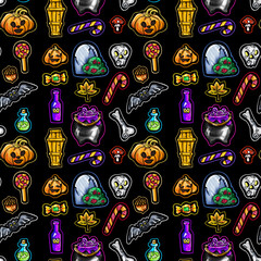 Halloween pattern. Thematic pattern on a black background.