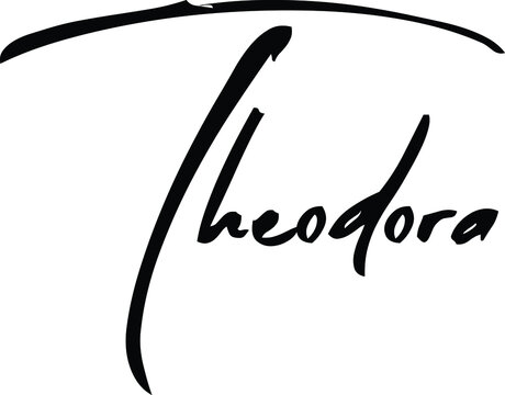 Theodora-Female Name Modern Cursive Brush Calligraphy on White Background