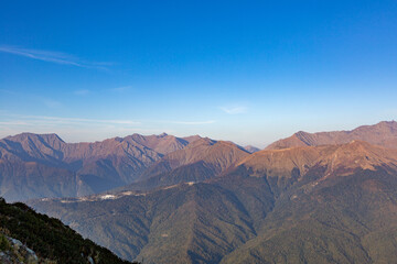 Autumn mountain landscape in the resort of Rosa Khutor in Russia
