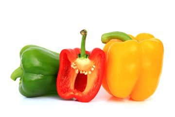 Healthy Sweet Bell pepper on a white background, Diet food and vegetarian concept, Close up with clipping path.