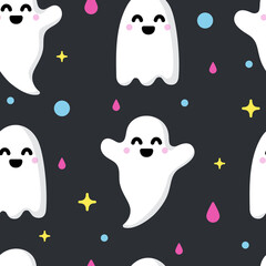 Seamless pattern ghosts colorful cute halloween