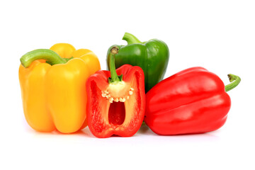 Healthy Sweet Bell pepper on a white background, Diet food and vegetarian concept, Close up with clipping path.