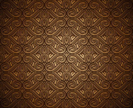 Vintage ornamental background with swirly gold pattern, vector geometric pattern in medieval style