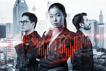 Group of business colleagues in suits as a part of multinational corporate team working on...