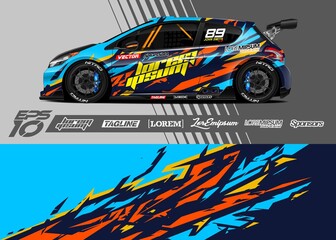 Fototapeta premium Car decal wrap design vector. Graphic abstract stripe racing background kit designs for vehicle, race car, rally, adventure and livery 
