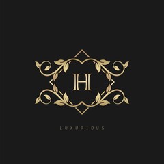 Classic Vintage Letter H logo. Vector logo design concept classic vintage nature leaves.