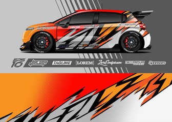 Fototapeta premium Car decal wrap design vector. Graphic abstract stripe racing background kit designs for vehicle, race car, rally, adventure and livery 