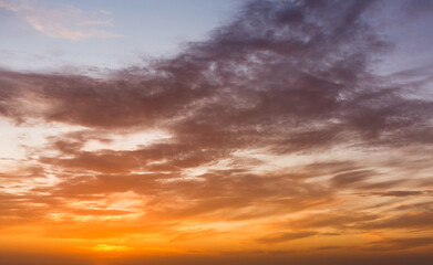  Colorful cloudy sky at sunset. Gradient color. Sky texture, abstract nature background