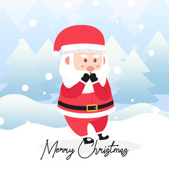 Santa Claus surprised with scene winter landscape.Cute Christmas Character