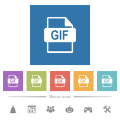 GIF file format flat white icons in square backgrounds