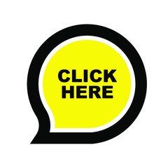 click here sign on white background	