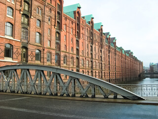 The Warehouse district Speicherstadt during winter in Hamburg, Germany.