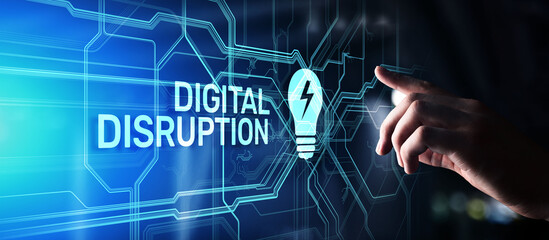 Digital Disruption. Disruptive business ideas. IOT, network, smart city, big data, cloud,...