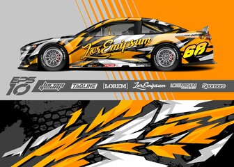 Fototapeta premium Car decal wrap design vector. Graphic abstract stripe racing background kit designs for vehicle, race car, rally, adventure and livery 