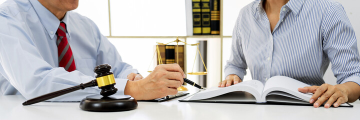 Professional Secretary lawyer working at his office signing contract Consultation of client from...