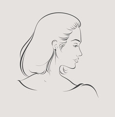 Portrait of a smiling young woman. Female face profile. Vector illustration.