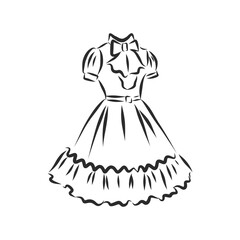 Vector illustration of a women's dress with short sleeves and a long skirt, women's dress, vector sketch illustration