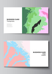 Vector layout of two creative business cards design templates, horizontal template vector design. Japanese pattern template. Landscape background decoration in Asian style.