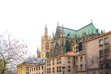 Obraz premium Metz, FRANCE - April 1, 2018: Traditional Cathedral building in Metz, France