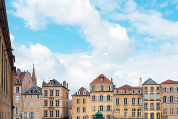 Fototapeta na wymiar Metz, FRANCE - April 1, 2018: Antique building view in Old Town Metz, France