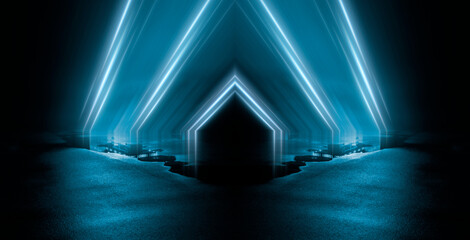 Light effect, blurred background. Wet asphalt, night view of the city, neon reflections on the concrete floor. Night empty stage, studio. Dark abstract background, dark empty street. Night city.