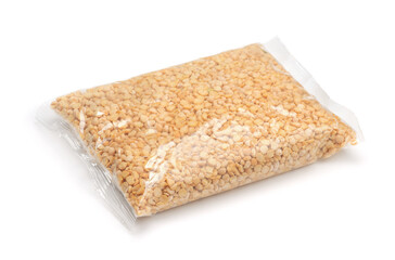 Plastic bag of dried yellow split peas