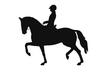 Female dressage rider is trotting on horse vector silhouette