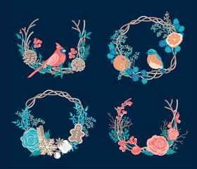 Set of winter wreaths. Christmas concept.