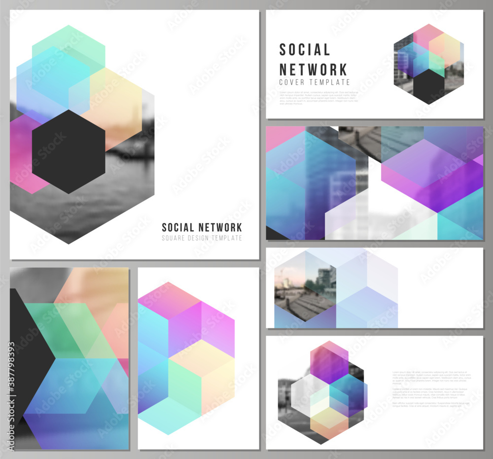 Poster vector layouts of modern social network mockups in popular formats with abstract shapes and colors f