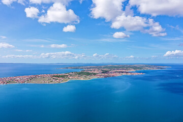 VIR ISLAND, CROATIA - OCTOBER 2020. - Aerial view of Adriatic sea and Vir island