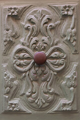 close up of decorated door with handle
