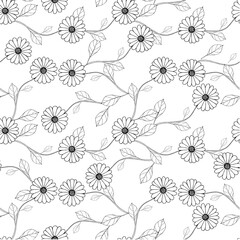 Outline flower leaves on white seamless background. Botanical endless pattern for fabric print, for wallpaper, for web, for print art design stock monochrome vector illustration for web, for print