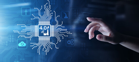Smart industry 4.0 innovation automation technology concept on virtual screen.