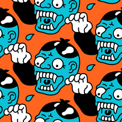 Seamless pattern of cute, creepy vampires heads