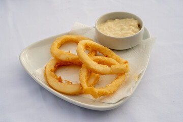squid appetizer on isolated white background.