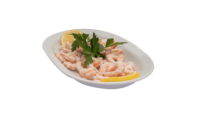 Shrimp appetizer on isolated white background.