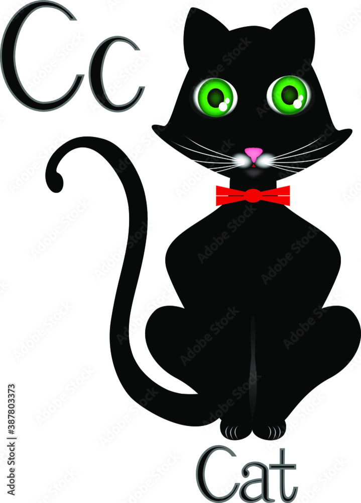 Wall mural illustration for teaching children the english alphabet with cartoon cat. the letter c.